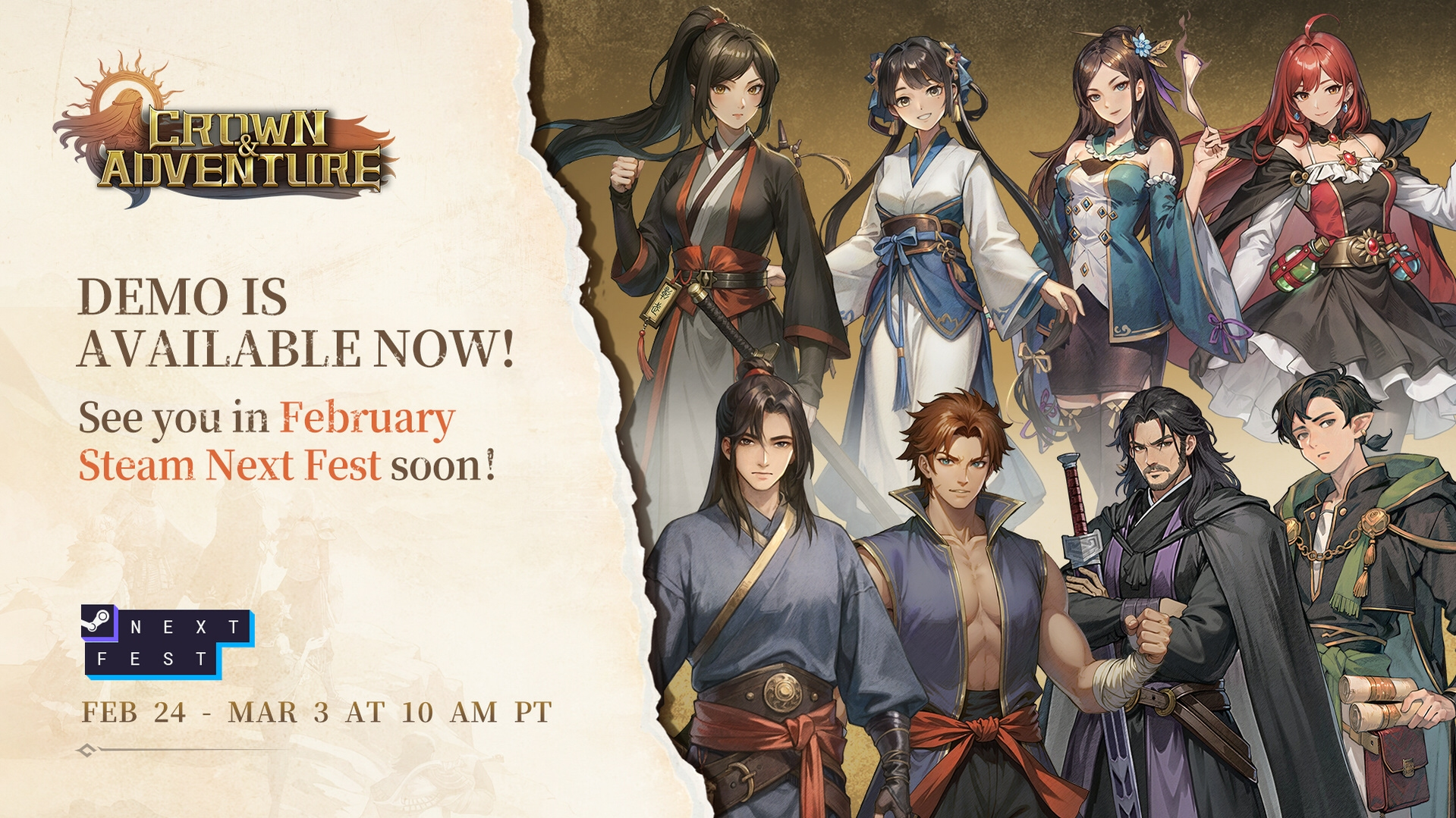 Crown and adventure demo release steam next fest